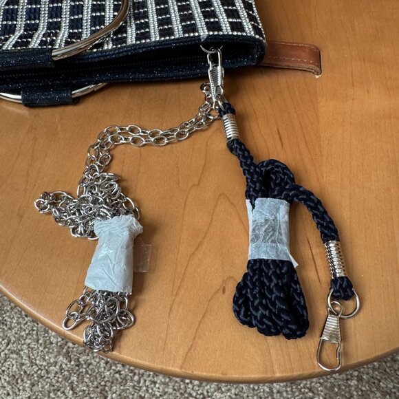 Nina Sandia Blue & Diamond Crystal Embellished Evening Bag w/Silver Rings Handle - Picture 7 of 16